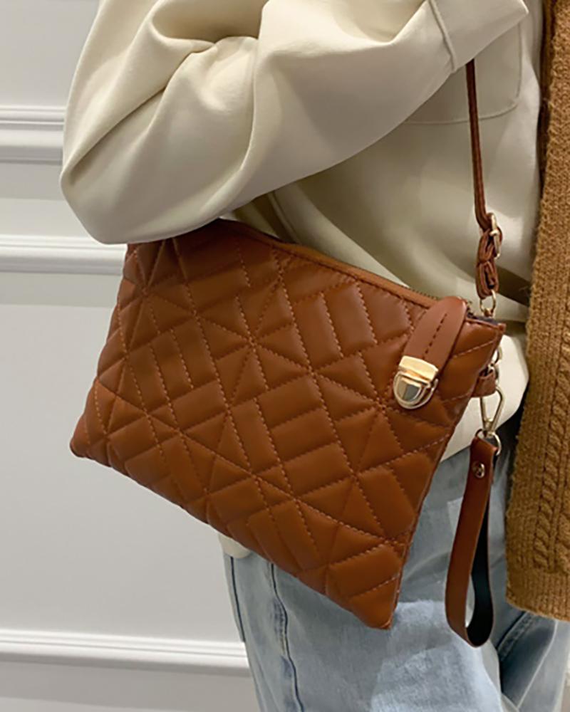 

Zipper Decor Quilted Square Shoulder Bag, Brown