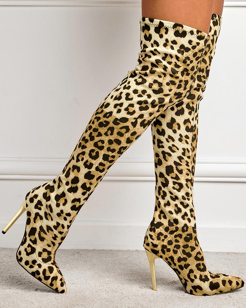 Cheetah Stiletto Heel Over The Knee Boots