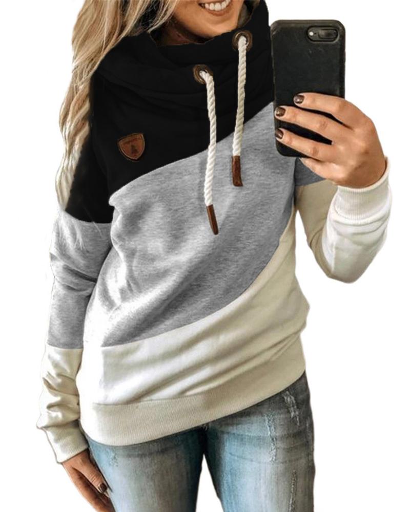 

Long Sleeve Colorblock Hooded Sweatshirt, Black