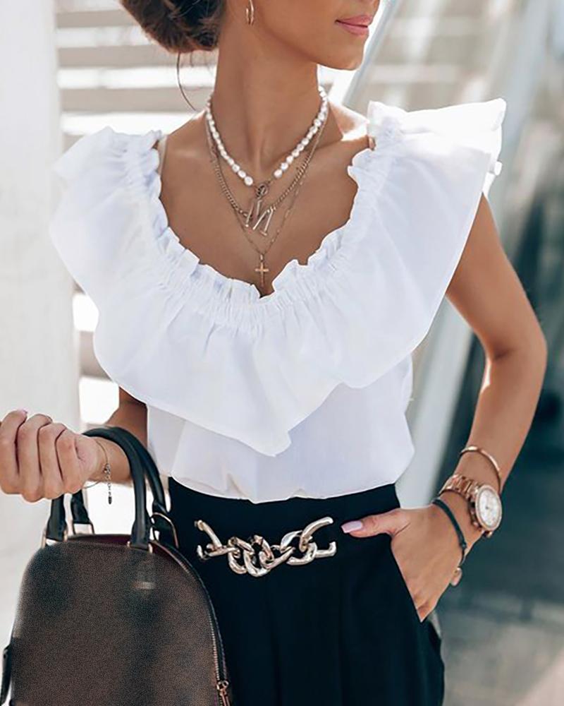 

Ruffle Hem Backless Plain Top, White