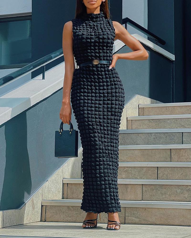 

Bubble Textured Sleeveless Work Dress, Black