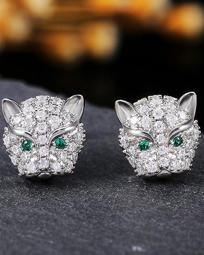 

1Pair Cartoon Rhinestone Leopard Shaped Earrings, Silver