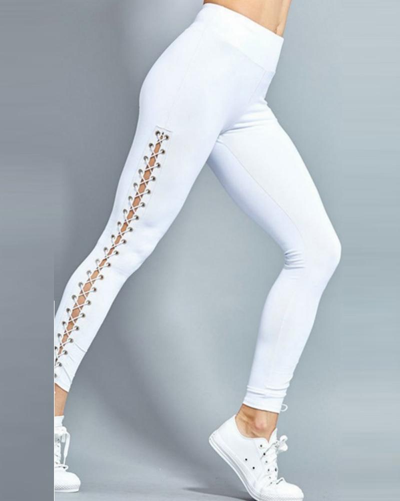 

Grommet Eyelet Lace-up Butt Lift Yoga Pants, White
