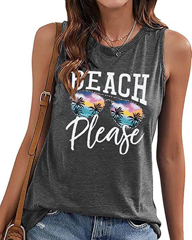 

Coconut Tree Sunglasses Letter Print Summer Tank Top, Dark grey