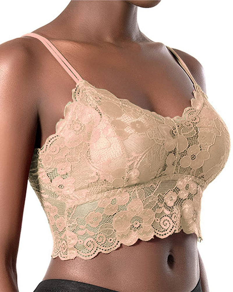 

Spaghetti Strap Floral Lace Bralette, Apricot