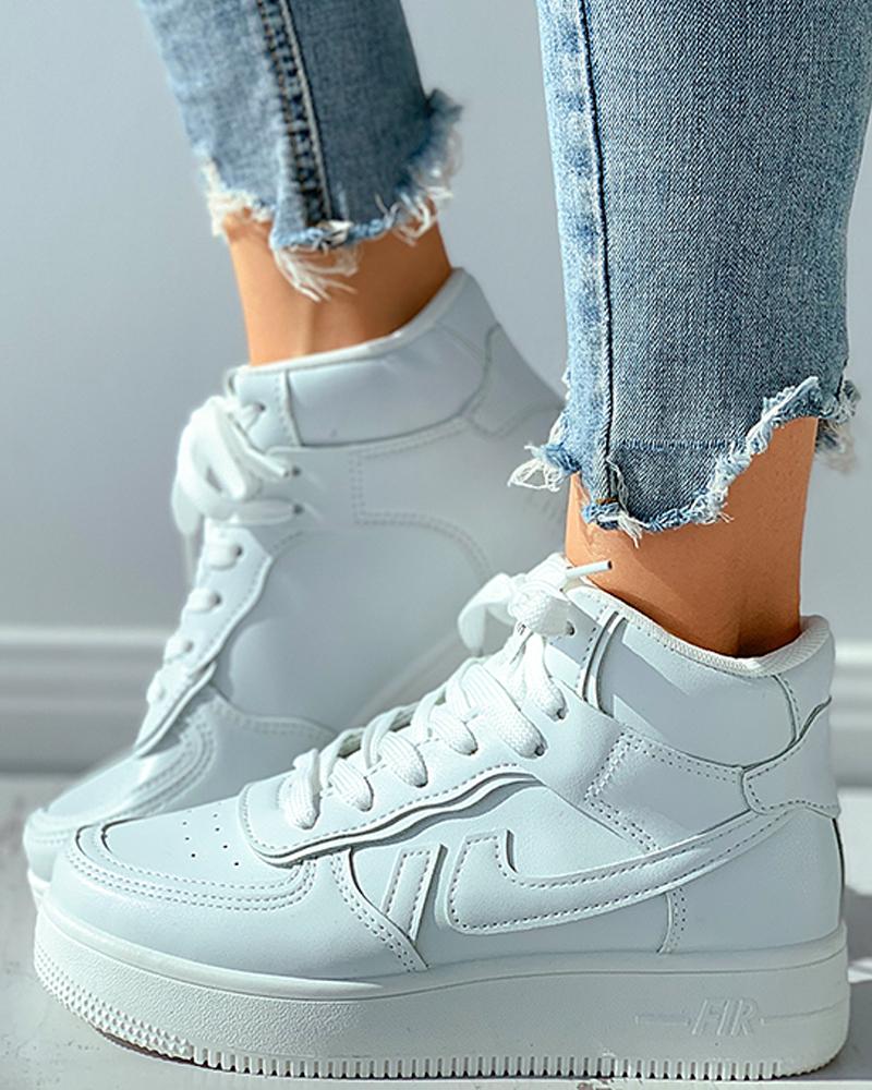 

Lace-up Plain / Colorblock Casual Skate Sneaker, White