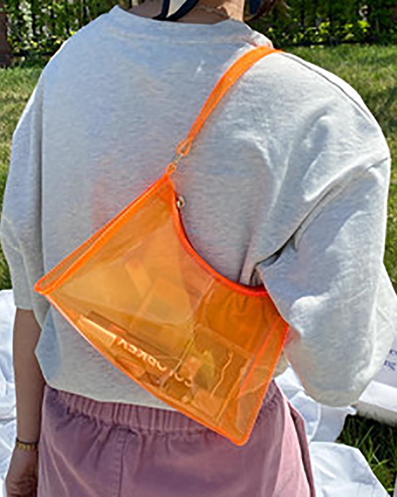 

Minimalist Clear Zip Baguette Bag, Orange