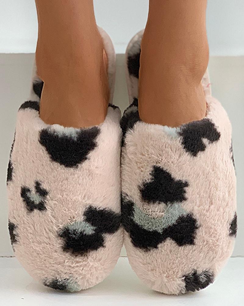 

Cheetah Print Close Toe Fluffy Slippers, Pink