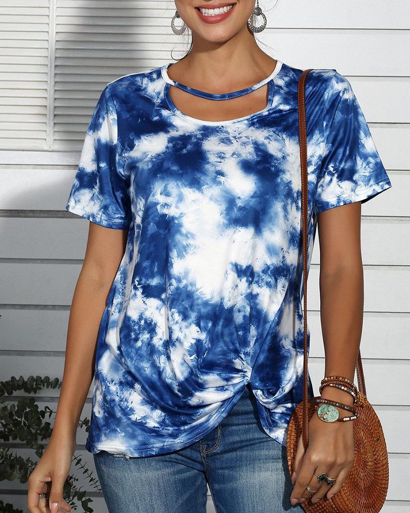 

Tie Dye Print Cut Out Design Casual T-shirt, Dark blue