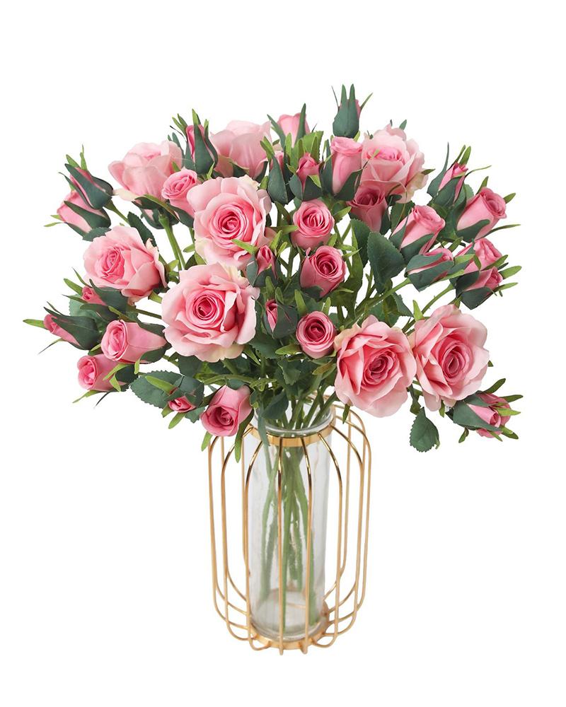 

5 Heads Artificial Roses Flowers With Stem For Wedding Party Home Decor, Pink