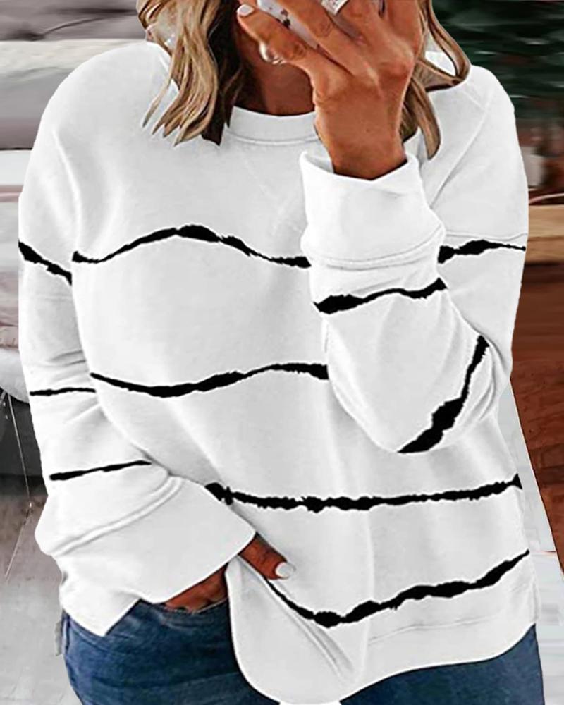 

Plus Size Striped Print Long Sleeve Casual Top, White