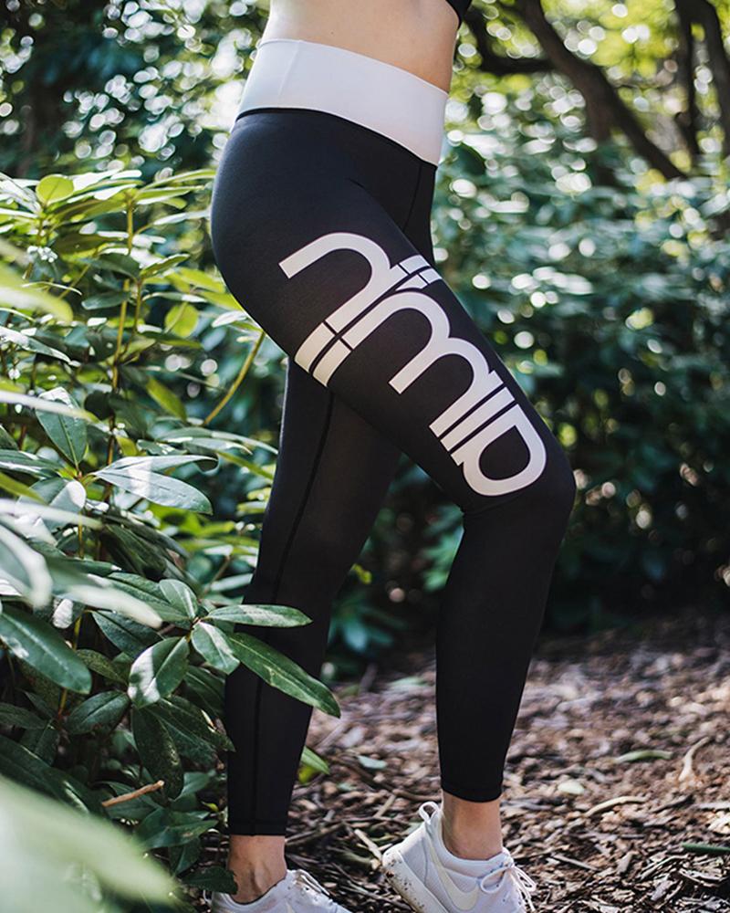 

Letter Print High Waist Butt Lifting Booty Yoga Pants, Black