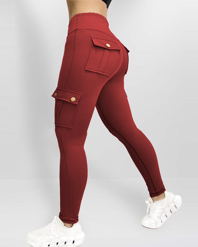 

Pocket Design Butt Lifting Active Pants, Red