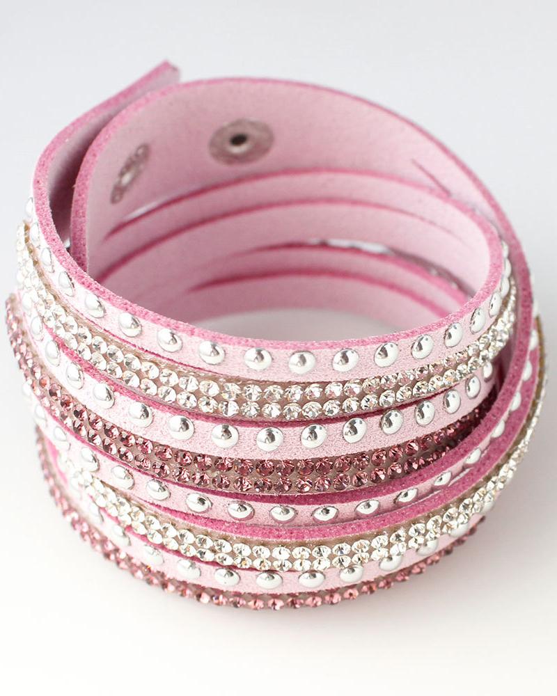 

1pcs Leather Multi-layer Wide Bracelet, Pink