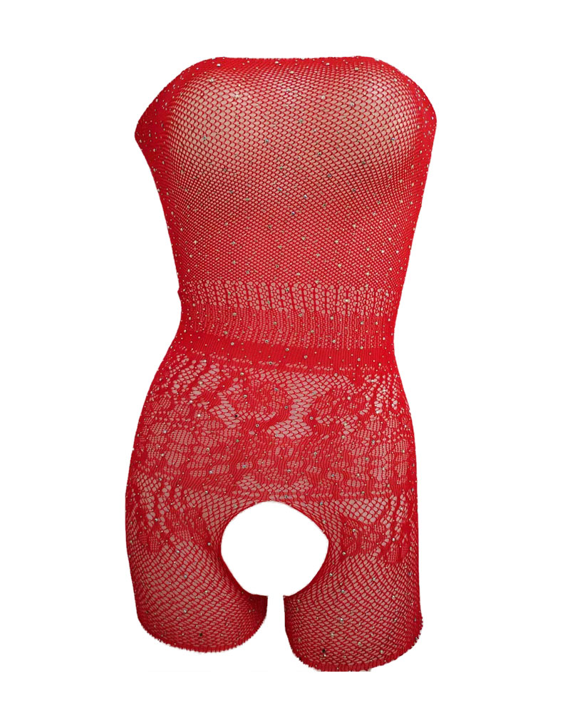 

Rhinestone Decor Crotchless Bandeau Teddy, Red