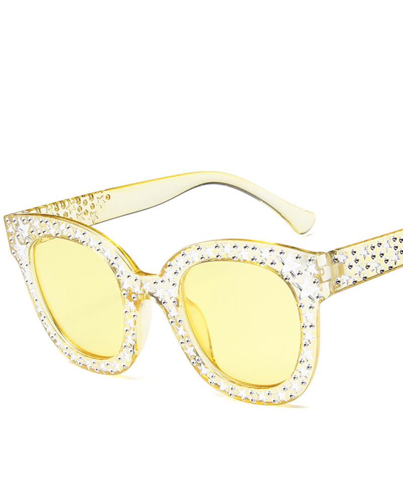 

1Pair Trendy Eyewear Rhinestone Star Square Sunglasses, Yellow