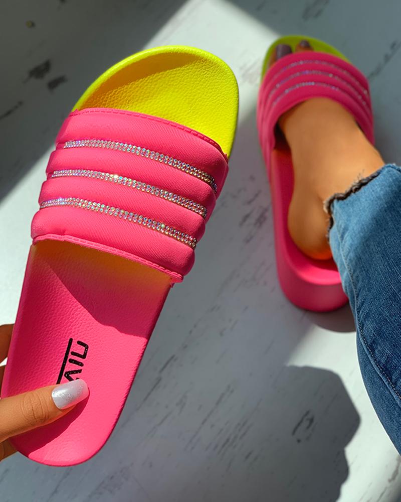 

Colorblock Peep Toe Flatform Heeled Sandals, Hot pink