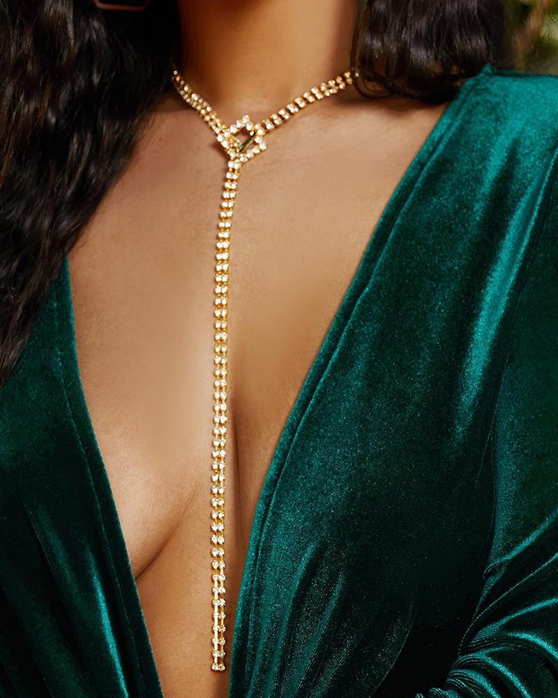 

1PCS Geometric Pattern Rhinestone Choker Necklace, Gold