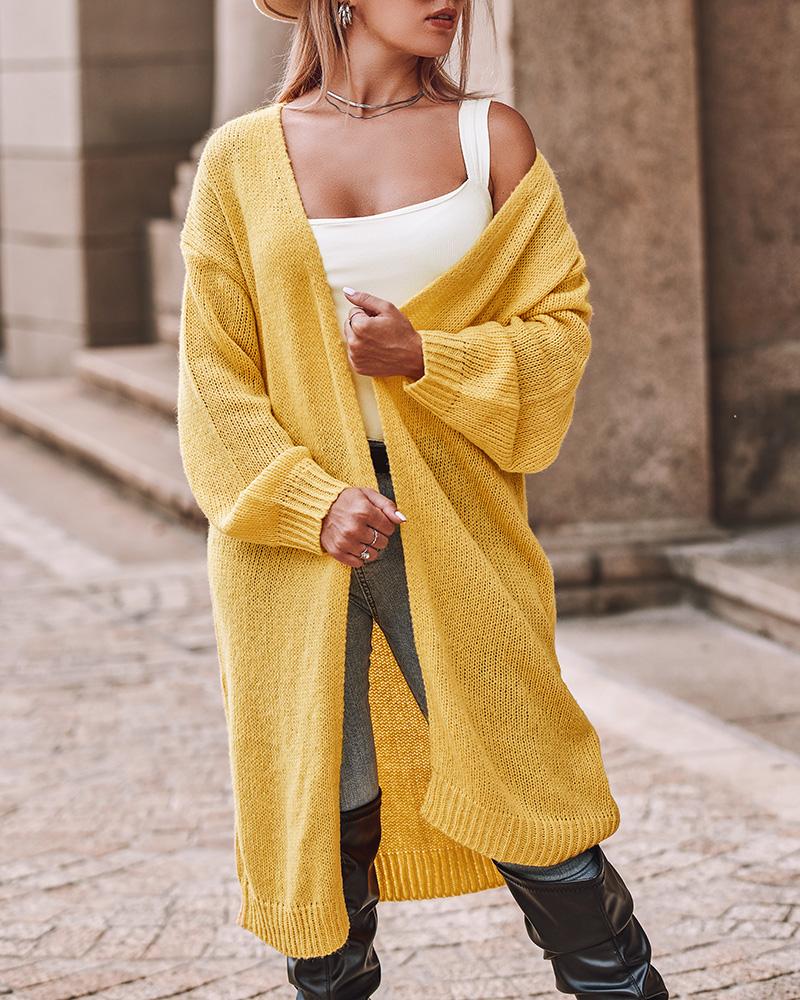 

Long Sleeve Open Front Knit Cardigan, Yellow