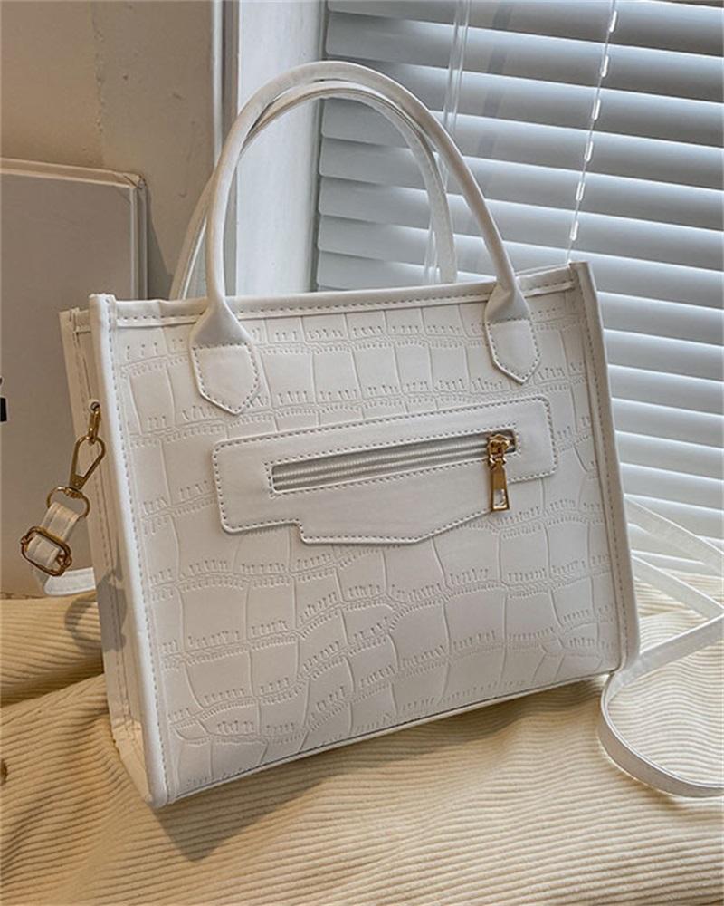 

Embossed Shoulder Bag With Handle, White