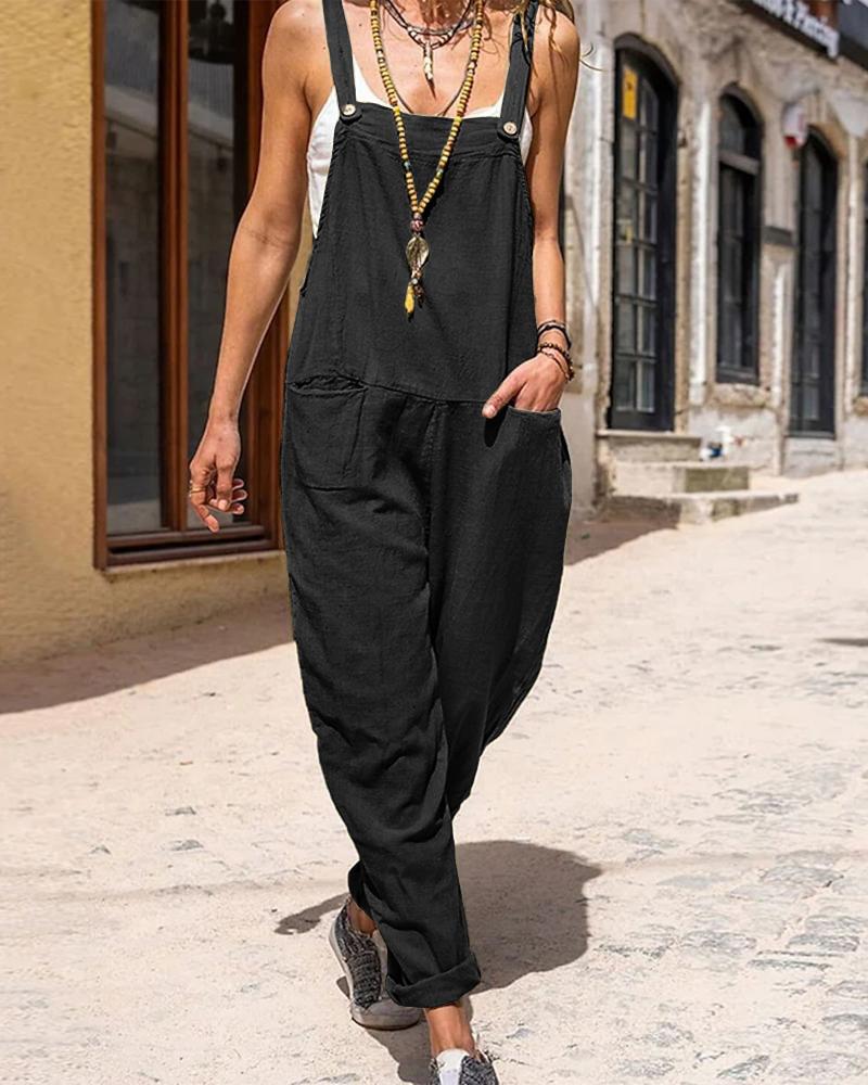 

Pocket Design Casual Suspender Jumpsuit, Black