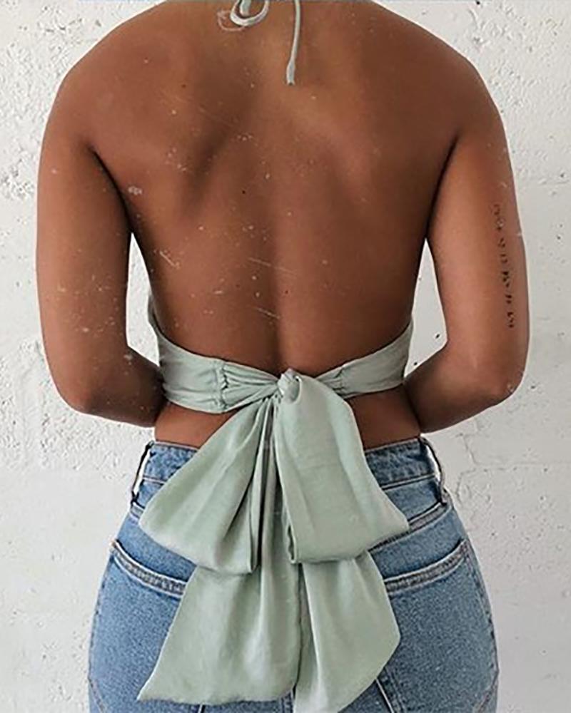 

Tie Up Design Halter Sleeveless Top, Green