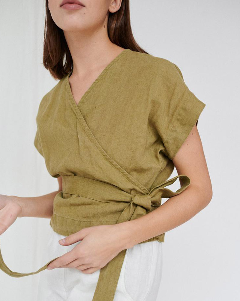 

Short Sleeve Tied Detail Casual T-shirt, Brown