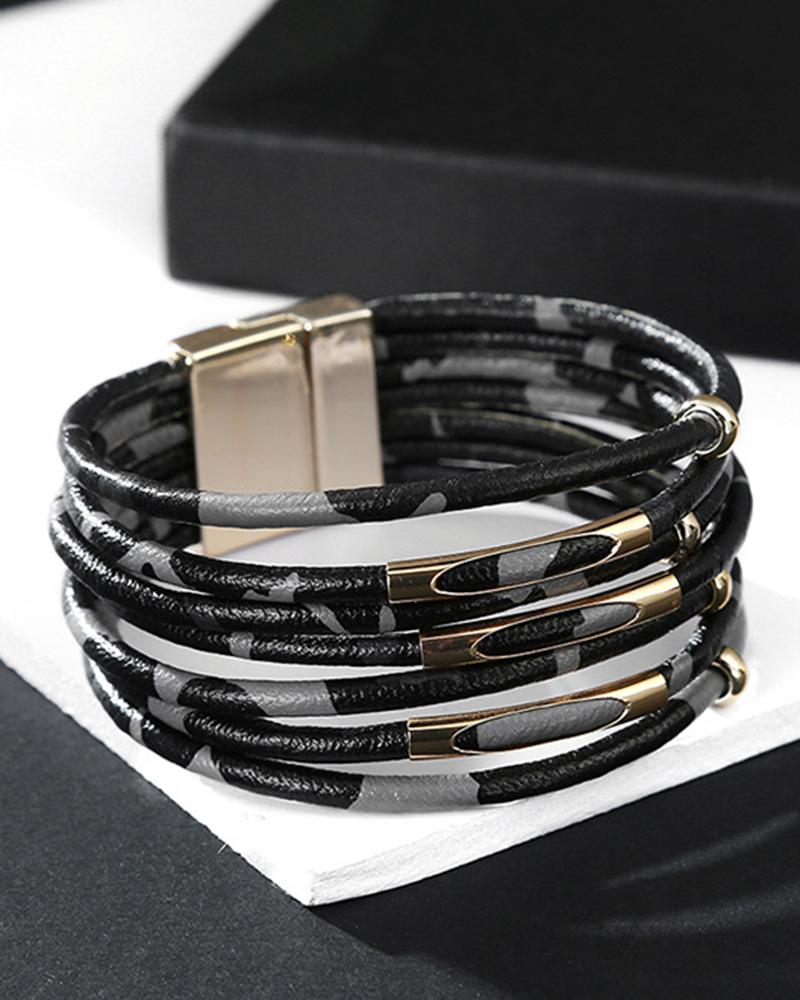 

1pc Leopard Multi-Layer Magnet Bracelet, Black