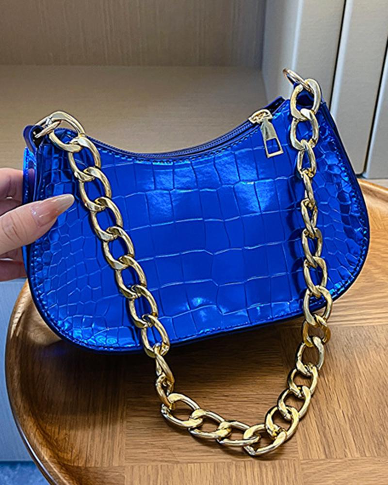 

Crocodile Chain Strap Zipper Design Shoulder Bag, Blue