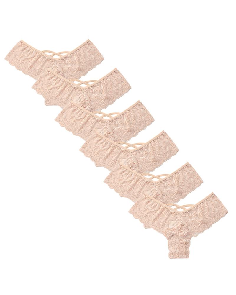 

6PCS/Set Criss Cross Floral Lace Panty, Apricot