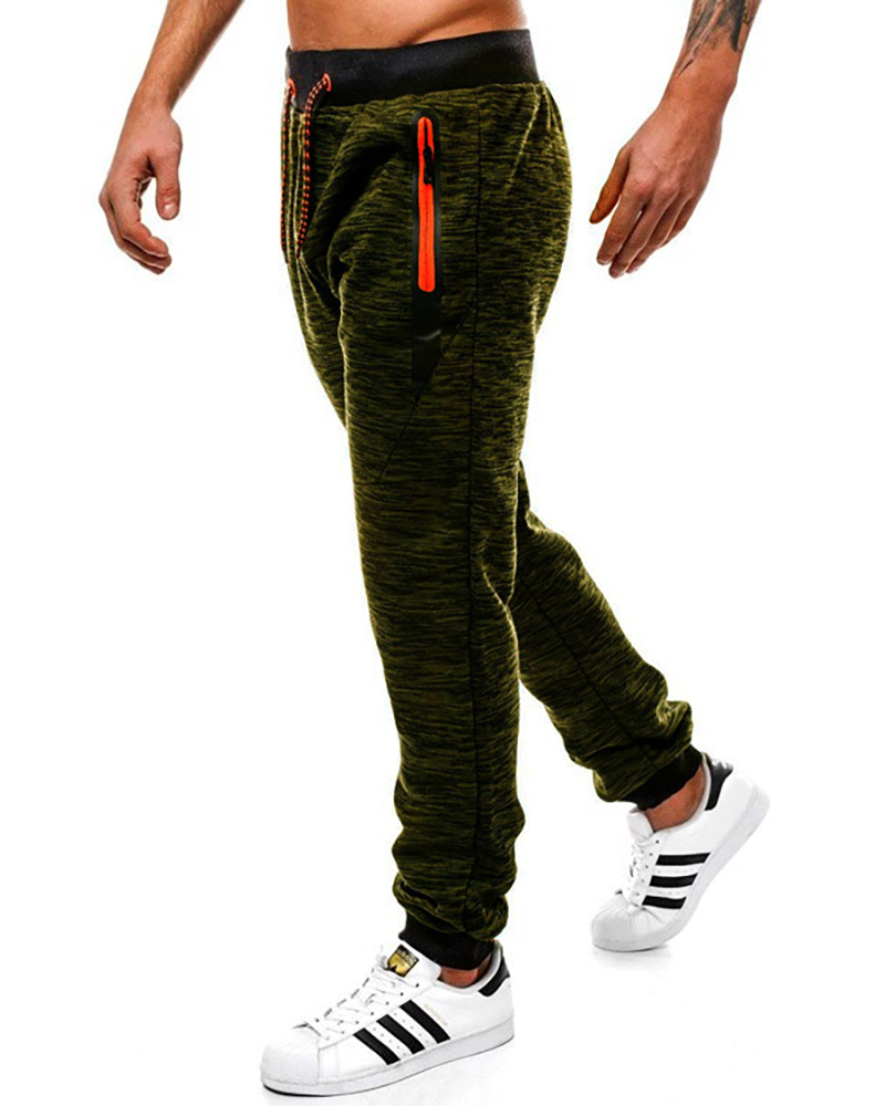 

Men Colorblock Drawstring Pocket Design Sweatpants, Army green