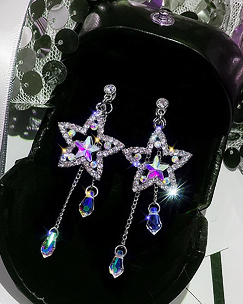 

1Pair Star Pattern Rhinestone Drop Earrings, Style1