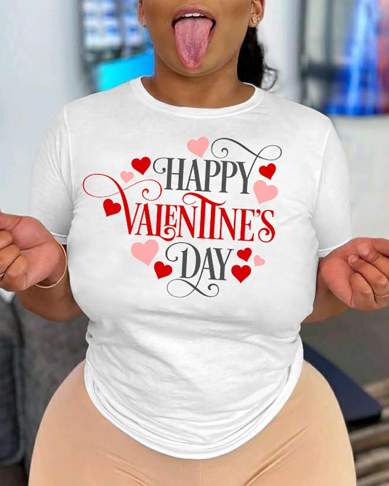 T-shirt Saint-Valentin à manches courtes et imprimé lettre cœur