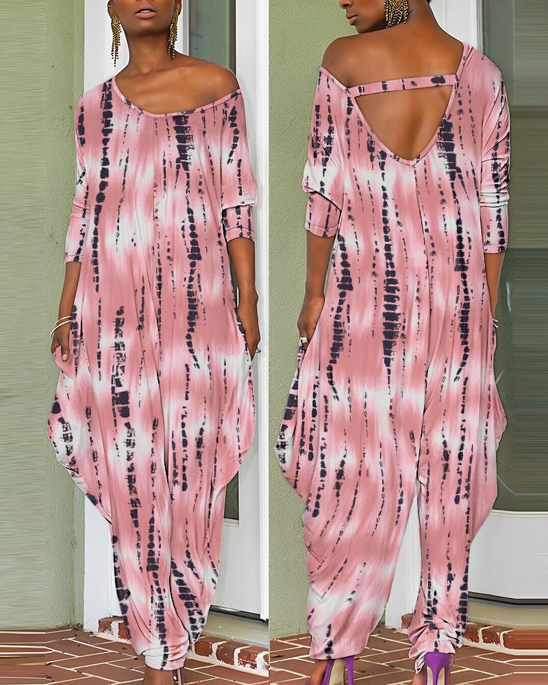 

Tie Dye Print V-Neck Harem Jumpsuit, Pink