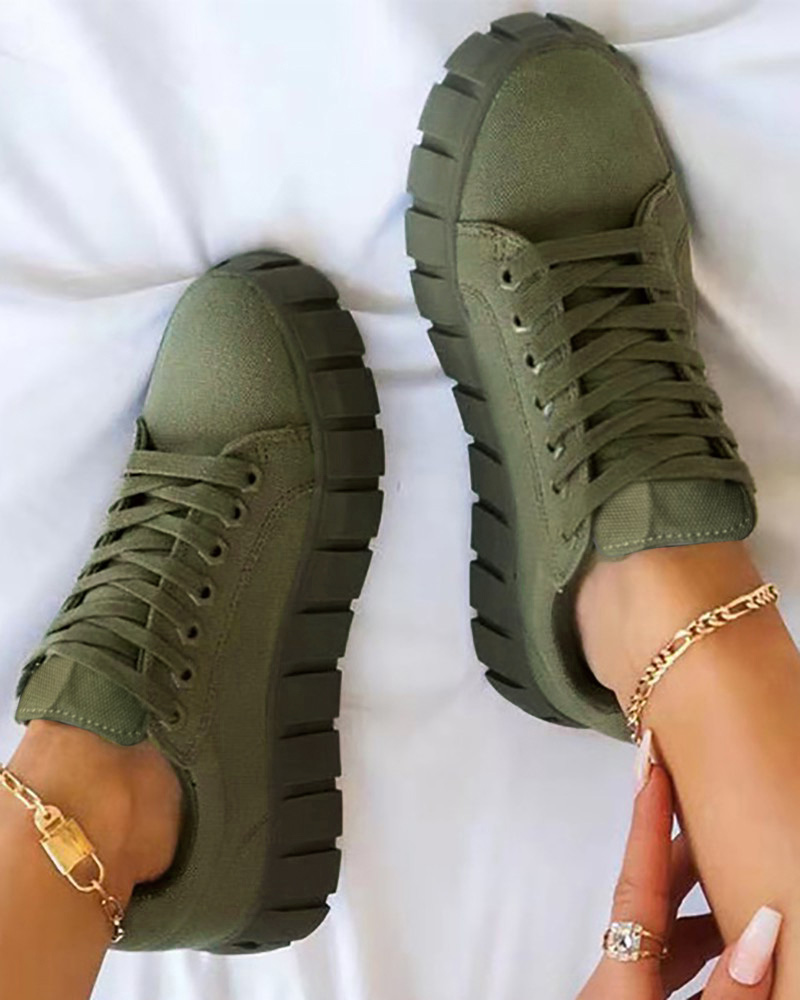 

Eyelet Lace-up Platform Sneakers, Army green