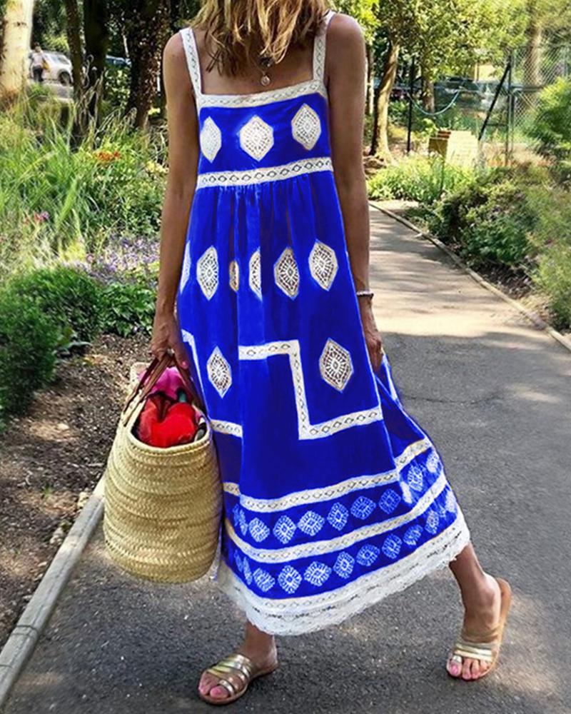 

Boho Wide Strap Cami Maxi Dress, Blue