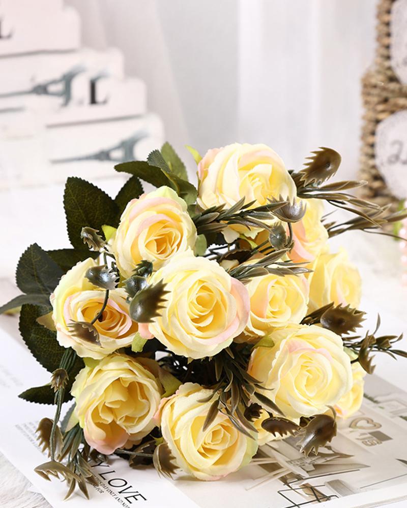 

Artificial Rose Flower Fake Floral Bridal Wedding Bouquet For Home Garden Party Decor, Yellow