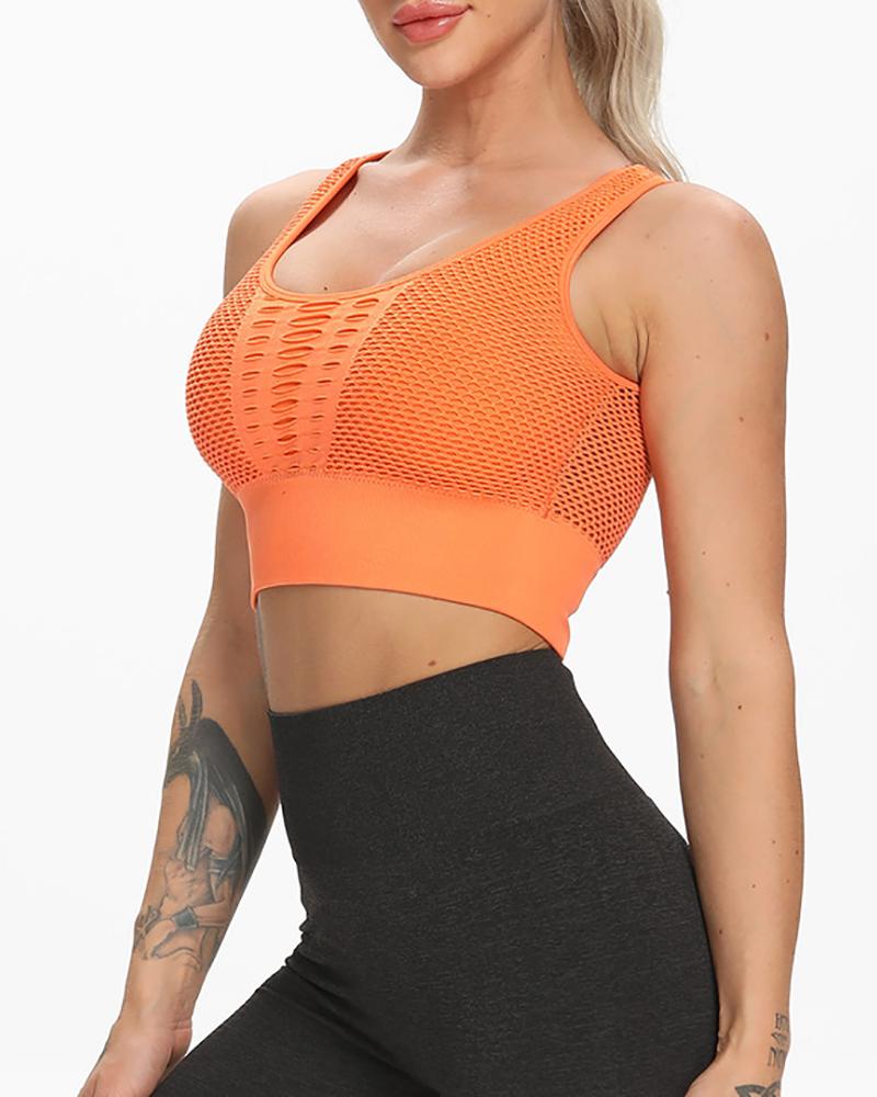 

Round Neck Hollow Out Racerback Tank Top Sports Top, Orange
