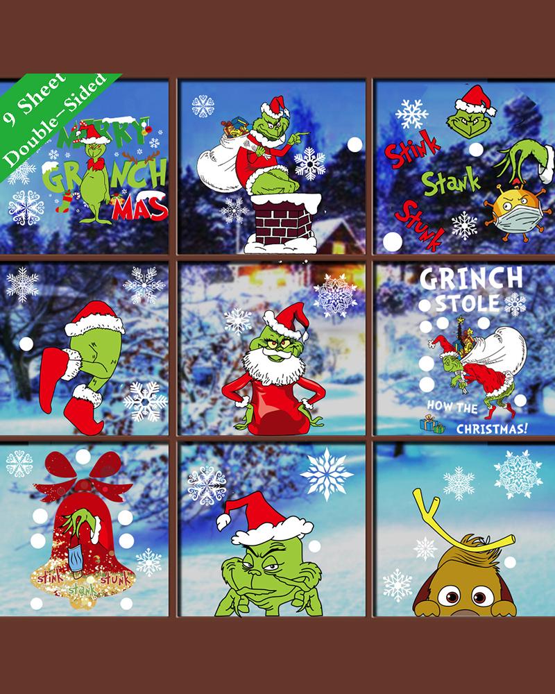 

1 Sheet Christmas Decorations Glass Window Grinch Stickers, Style1