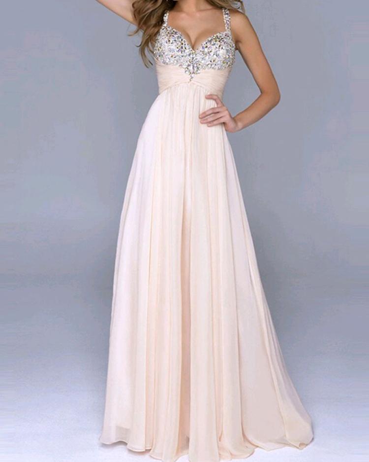 

Sequins Low Cut Pleated Maxi Dress - Pink