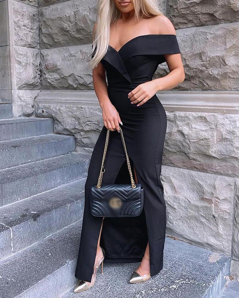 

Off Shoulder Split Thigh Prom Dress, Black
