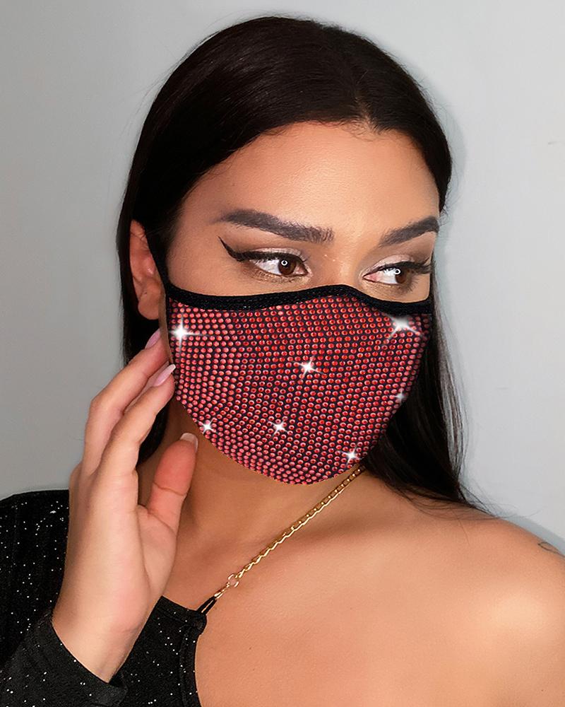 

Rhinestone Colorblock Breathable Face Mask, Red