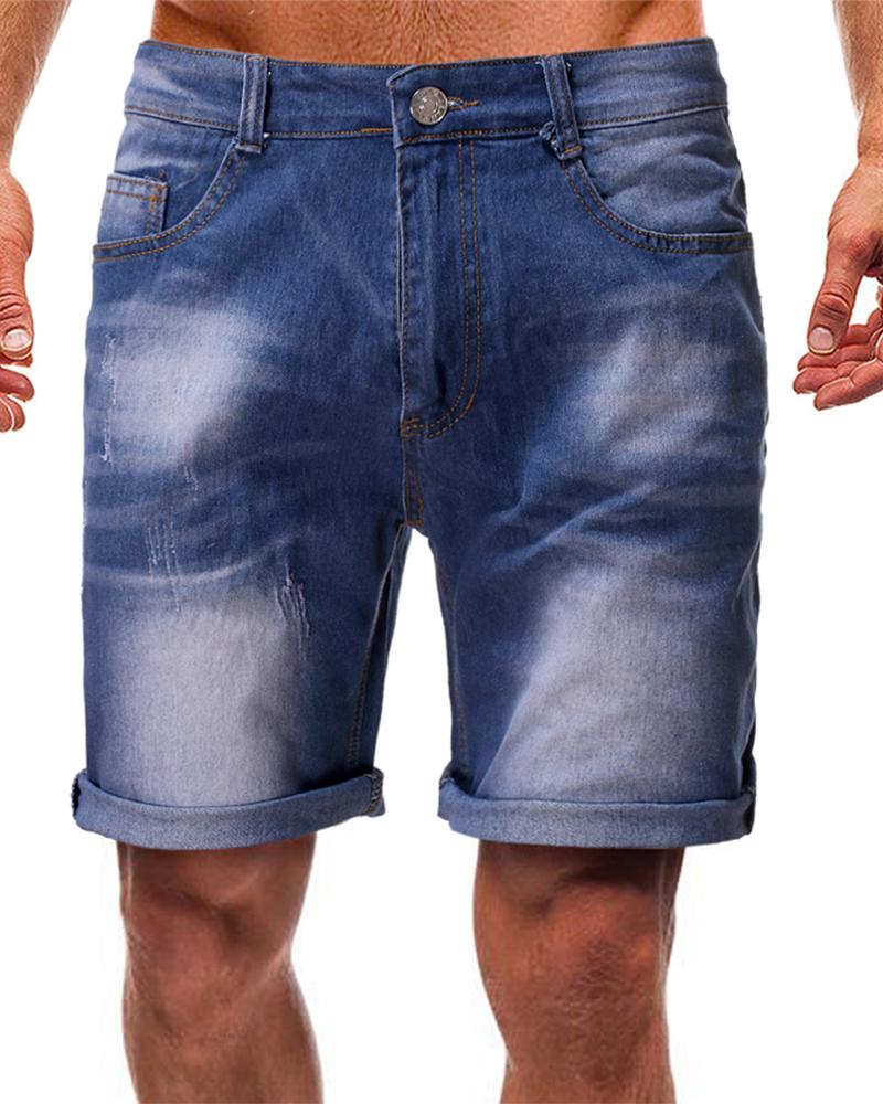 

Washing Effect Loose Denim Shorts, Dark blue
