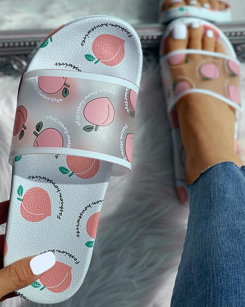

Transparent Peach Pattern Flat Sandals, White
