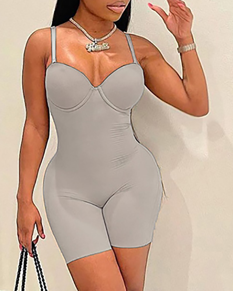 

Spaghetti Strap Skinny Plain Romper, Gray