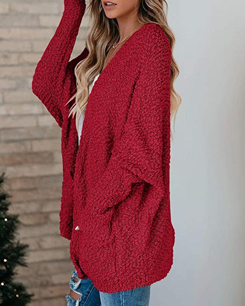 

Cozy Solid Double Pocket Knit Cardigan, Wine red