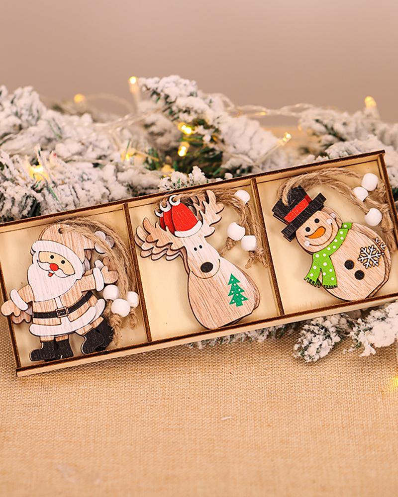 

9PCS/Set Christmas Santa / Car Pattern Wood Ornaments, Style1