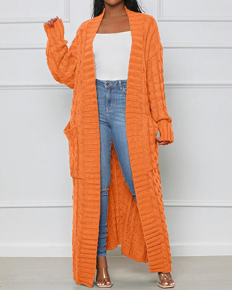 

Pocket Design Cable Longline Knit Cardigan, Orange