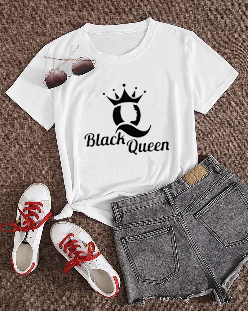 

Letter Graphic Print Short Sleeve T-shirt, Style4