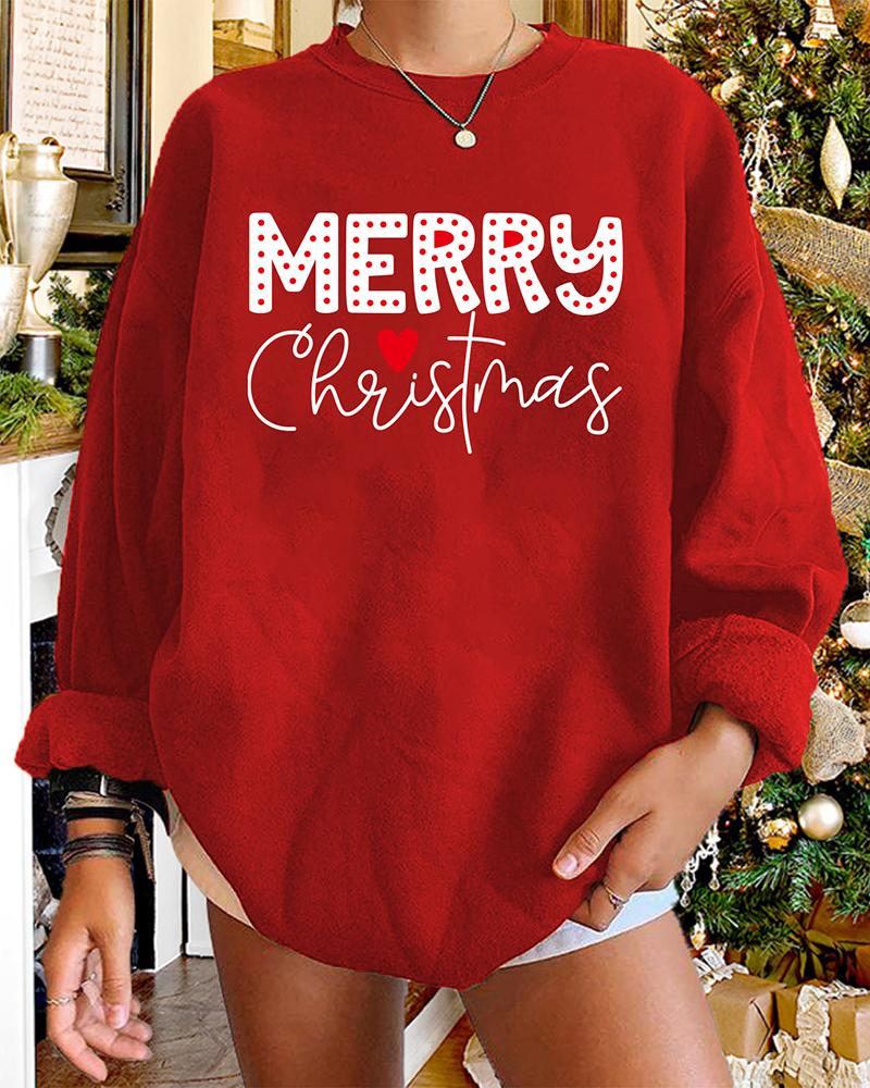 

Christmas Heart Letter Print Long Sleeve Sweatshirt, Red